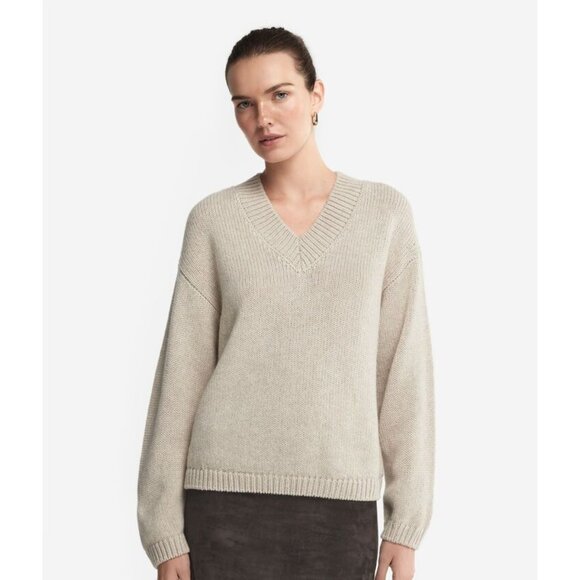 Falconeri Ultrasoft Cashmere V-Neck Sweater with Set-in Sleeves in Natural Stone - Picture 2 of 5